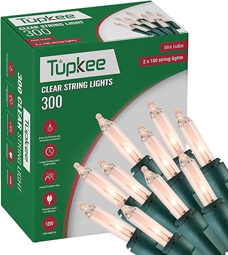 Miniatura 1 de Tupkee Guirnalda de luces de Navidad de 300 unidades, luz incandescente de Navidad cálida y transparente, cadena de luces de 62 pies, luces de árbol