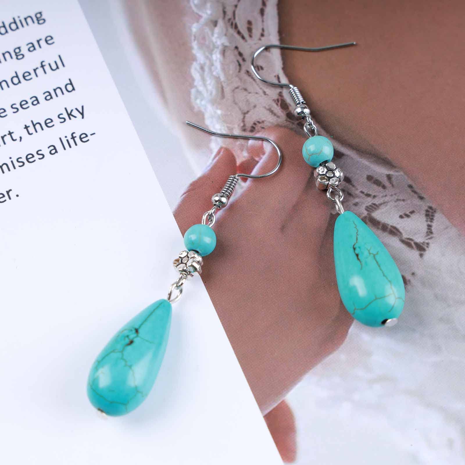 Cimenexe Bohemien Orecchini A Goccia Turchese Argento Turchese Pietra Goccia Orecchini Blu Turchesi Gancio Orecchino Etnico Pietra Naturale Orecchino Gioielli Per Le Donne