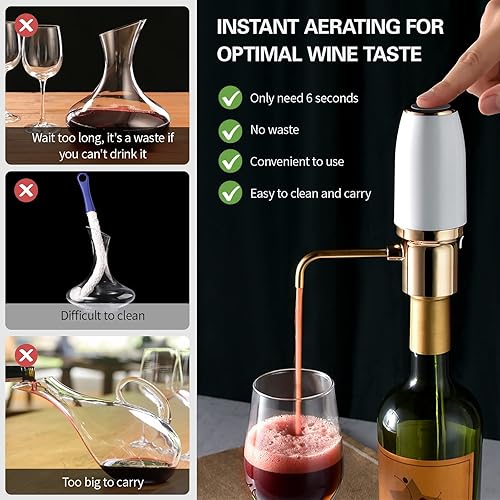 Miniatura 2 de Aireador eléctrico de vino, aireación de accesorios de vino para entusiastas de principiantes, boquilla vertedora de aireador de vino, regalos de