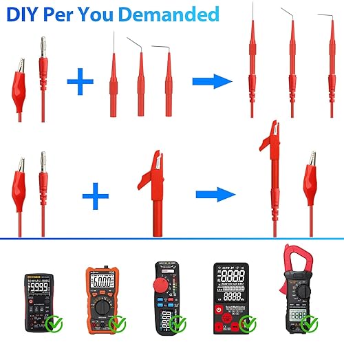 Miniatura 5 de Linkstyle Kit de sonda trasera de 25 piezas, pasador de sondas traseras multímetro, enchufe de plátano a clip de cocodrilo eléctrico con cables, kit