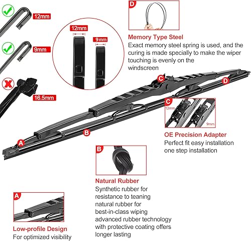Miniatura 2 de Limpiaparabrisas de 32 pulgadas, par de limpiaparabrisas para autocaravana o autocaravana, 32 pulgadas, 0.354 in, 0.472 in, gancho J con 20