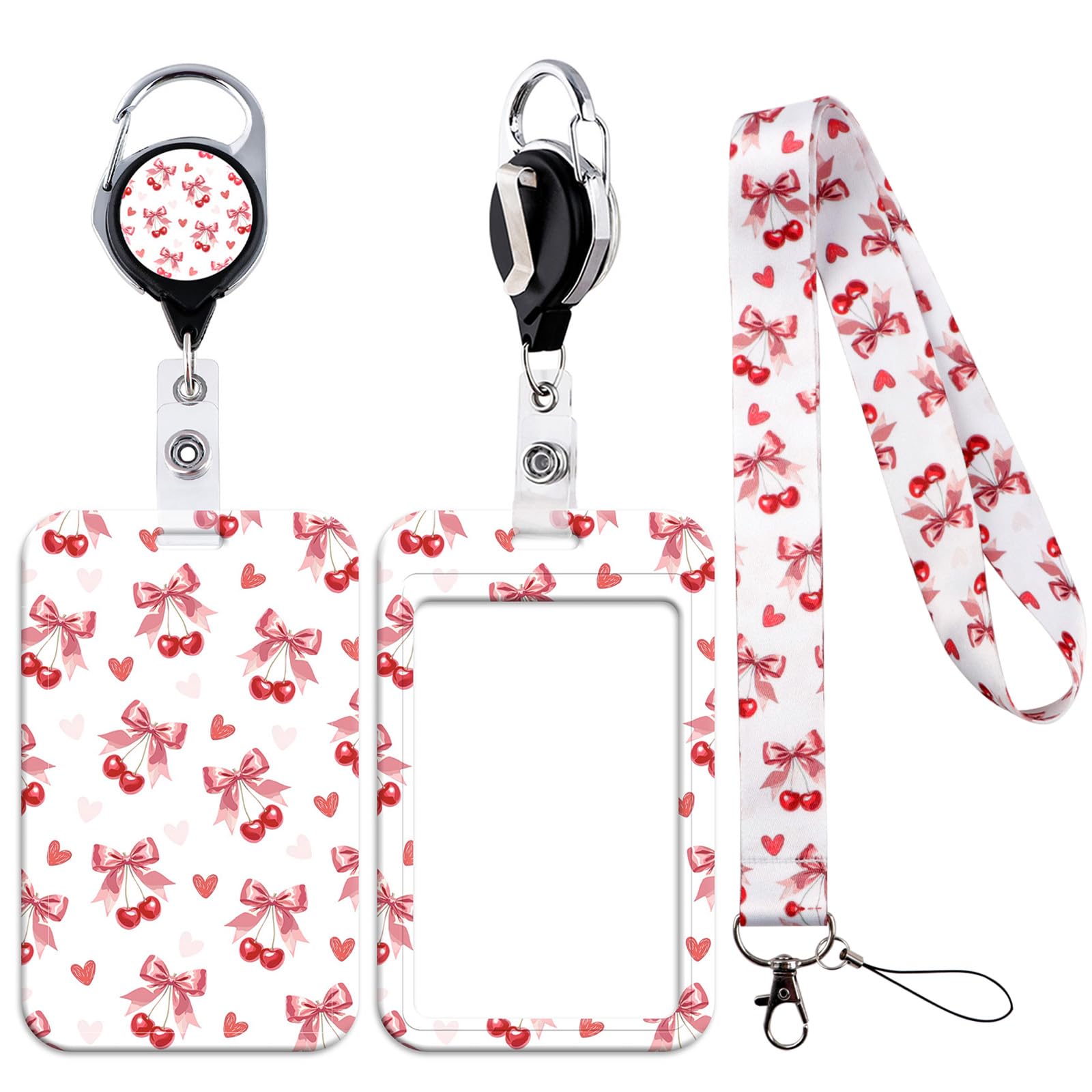 Pink Bow Lanyard with Badge Holder & Retractable Badge Reel Clip Set - Cute Office ID Accessory for Teacher Nurse Work