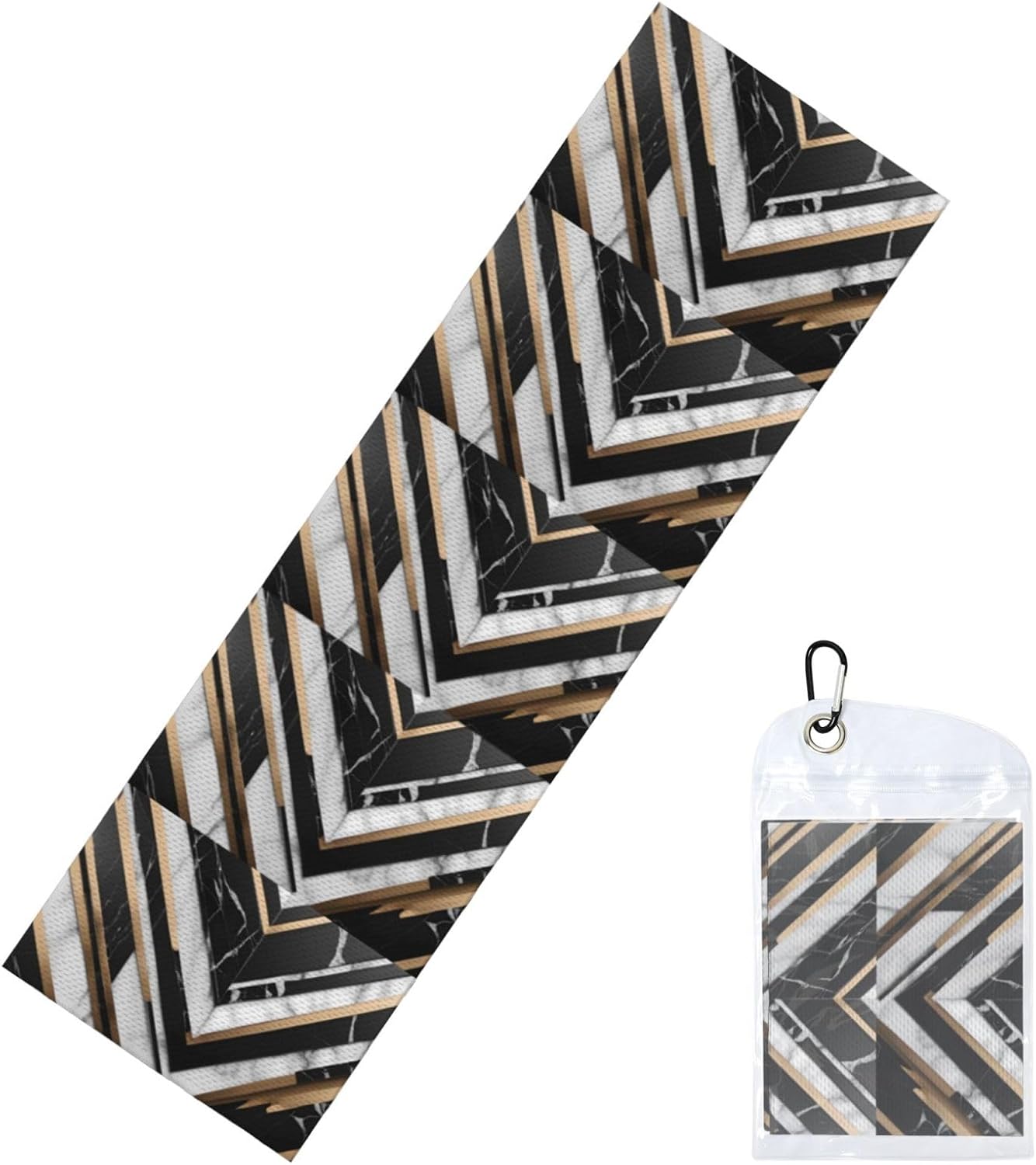 Chilled Sports Towel 12×40 in Ice Towel Soft Breathable Chilly Towel for Yoga Sport Running Gym Workout Fitness Black and White Stone Pattern Picture