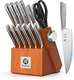 - imarku Knife Set, 14 Piece Premium Japanese High-Carbon Stainless Steel Knife Block Set, Ultra-Sharp Kitchen Knife Set with Sharpener, Ideal Home Cooking Gift for Women