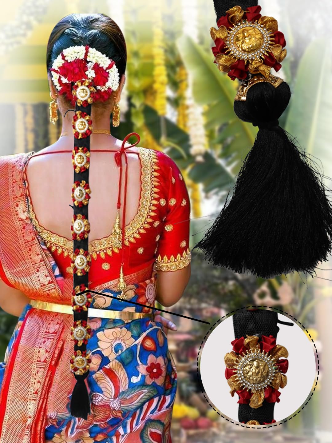 Beera Bharatanatyam Savaram & Kunjalam Kemp Ready Jada Set Hair