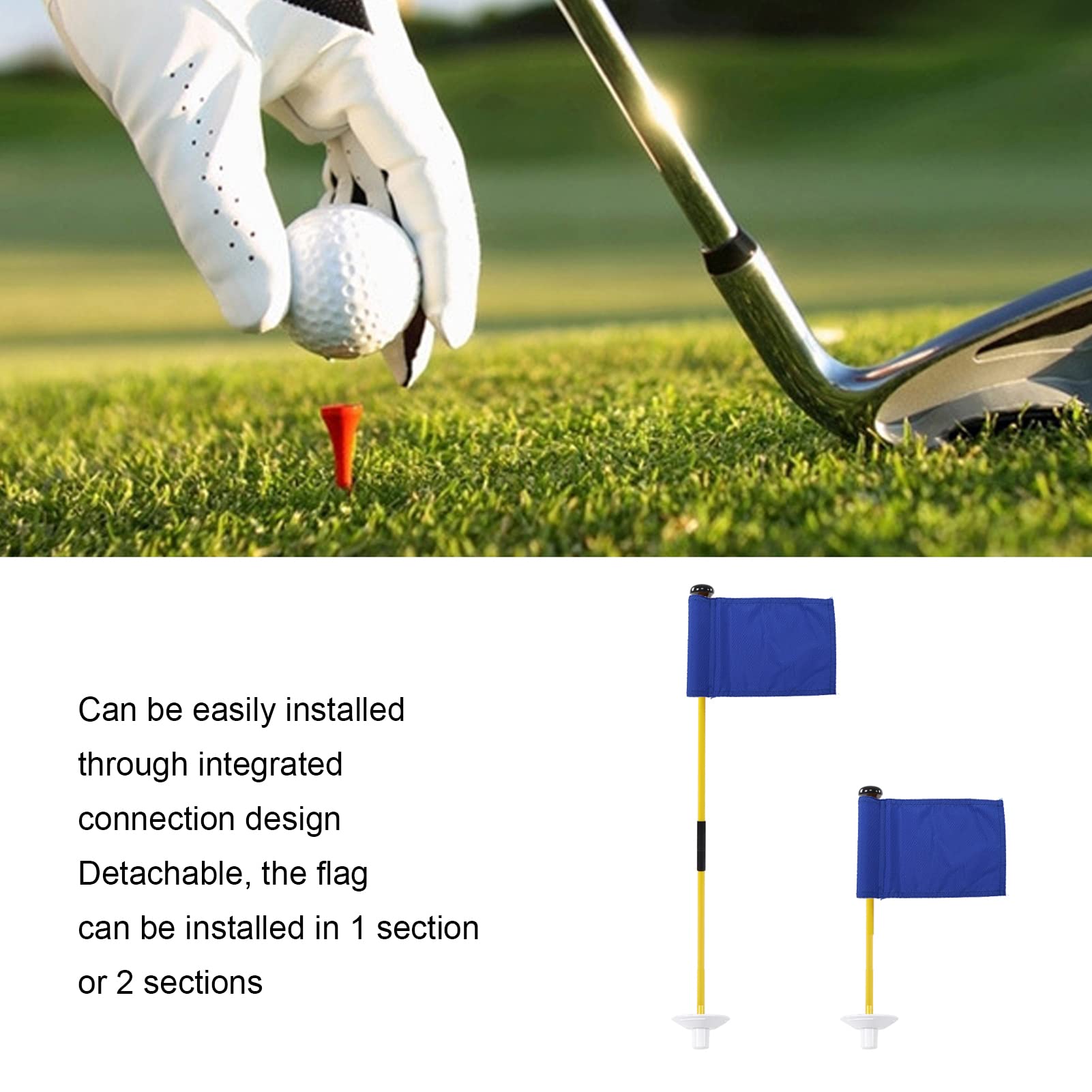 HERCHR Mini-Drapeaux De Golf, Ensemble De Tasses à Trou De Drapeau, épingle De Golf, Conception Portable à 2 Sections, Ensemble De Bâtons De Golf Verts