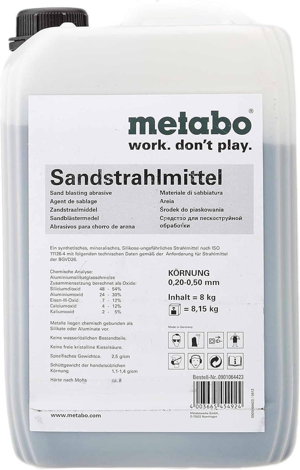 MICHELIN Pistolet de Sablage Pro pour Sac - Tuyau d'Aspiration Inclus - Consommation d'Air : 250 l/min - Pression Maximale : 8 bar & Metabo 6.01569.00 moyen grain, 0,2–0,5 mm, 901064423