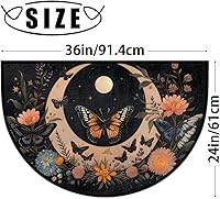 Vista 2 de Tapete semicircular para puerta, diseño de luna y mariposa, antideslizante, absorbente, tapete de bienvenida para puerta delantera, tapetes