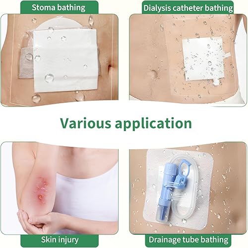 Miniatura 5 de Paquete de 50 fundas de ducha impermeables para bolsa de ostomía con almohadilla central antiadherente, suministros de ostomía, bolsas