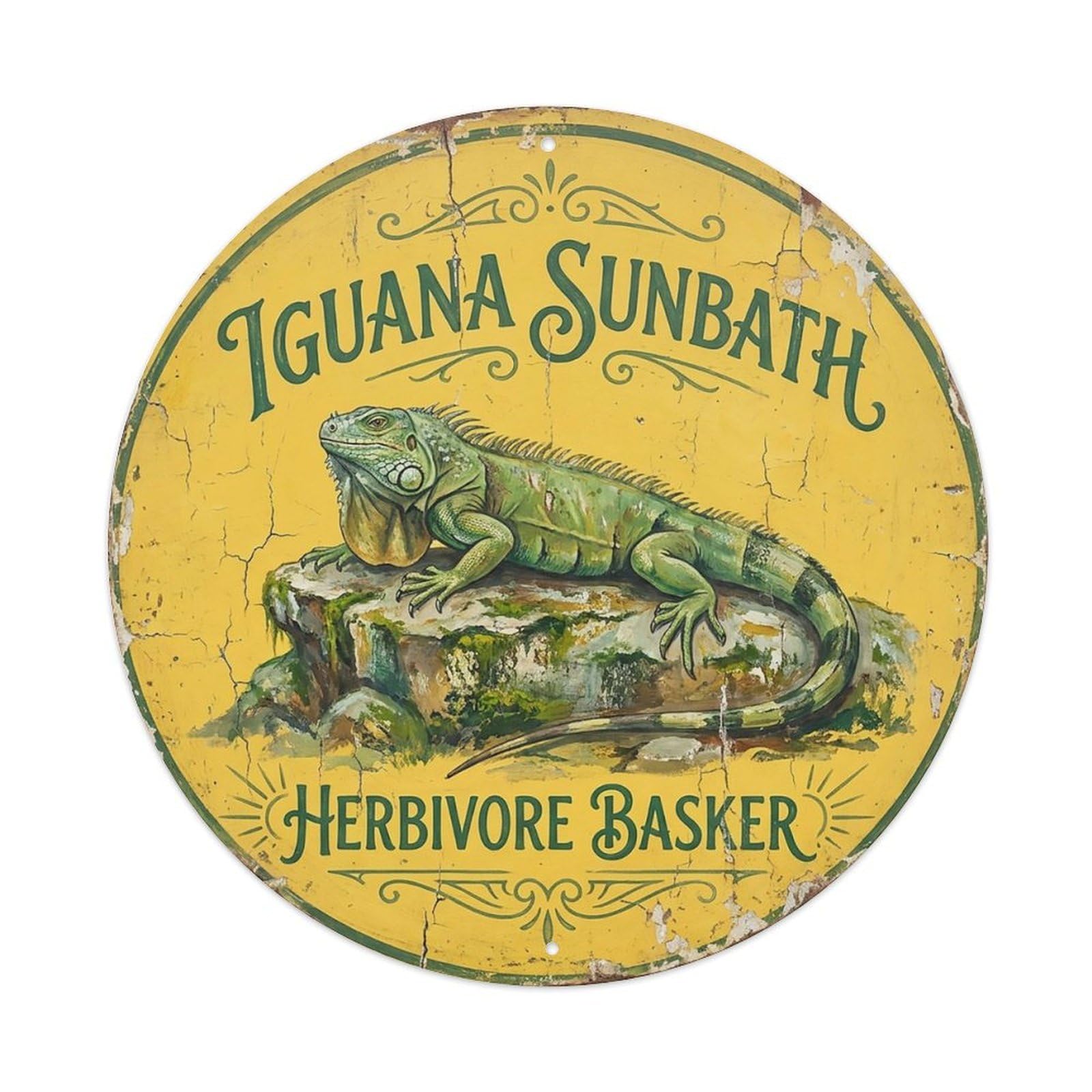 Cxhjca 8X8inch(20X20cm) Iguana Sunbath Herbivore Basker Metal Tin Sign