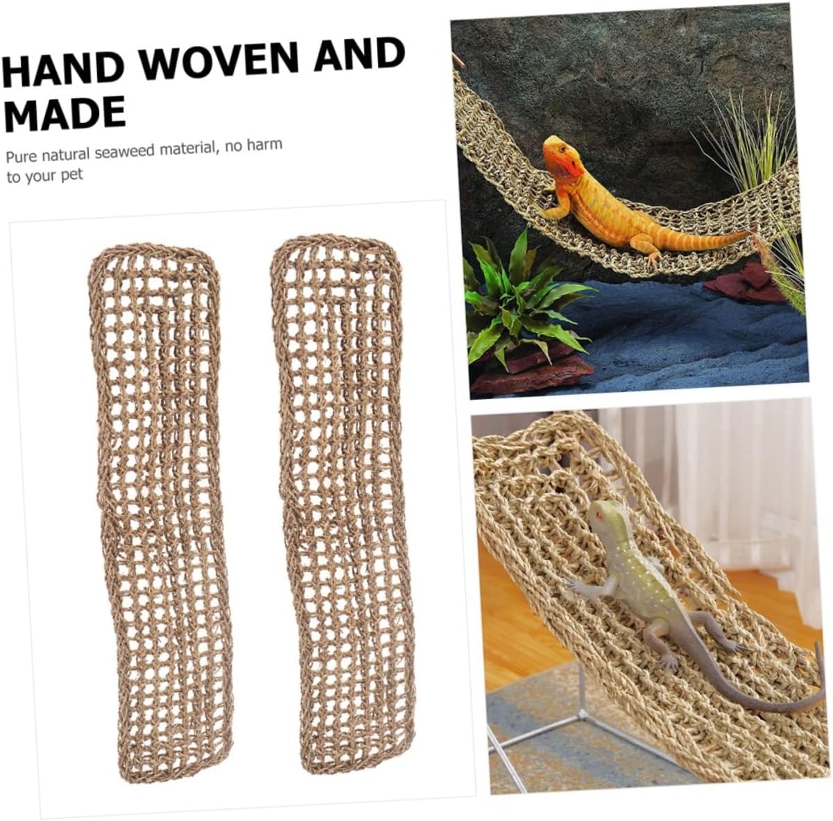BESPORTBLE 2Pcs Summer Pet Hammocks for Reptiles Handwoven Seagrass Hanging Beds Comfortable Lizard Loungers for Bearded Dragons Geckos Iguanas and Pets