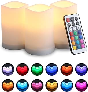 KOBWA LED Flickering Flameless Candles With Color Changing, Remote Control and Auto-off Timer, 100 Hours Working Time, Battery-Operated. 3 Pack, Multi-Color - coolthings.us