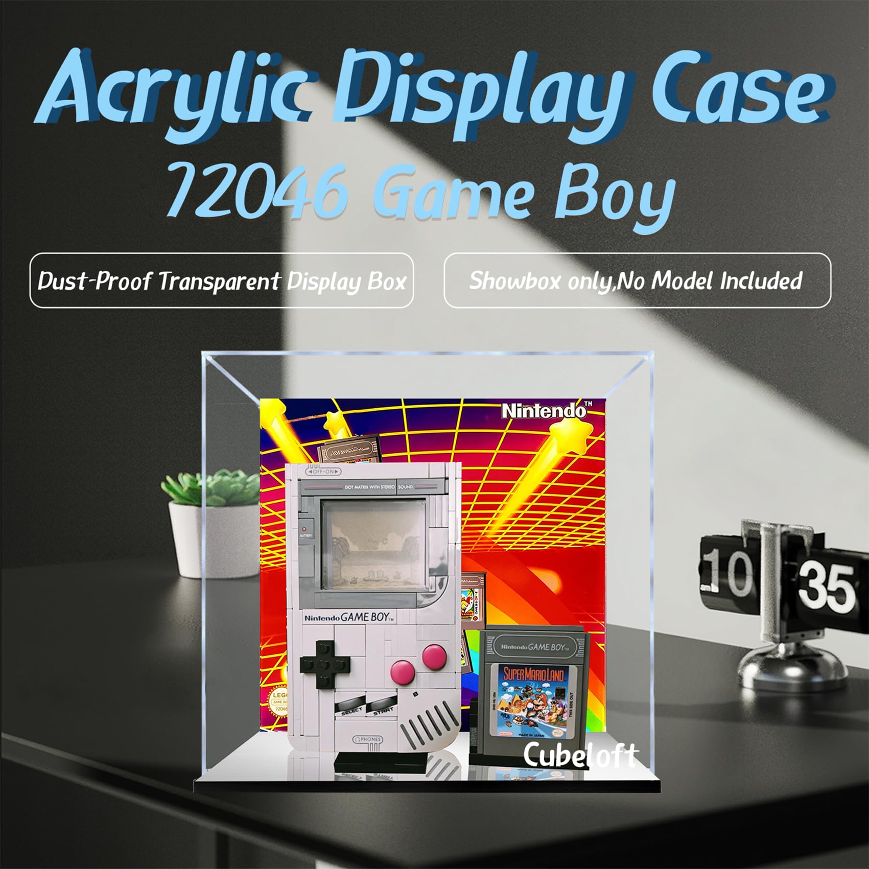 Vetrina in acrilico per Lego 72046 Game Boy Game Boy, scatola trasparente antipolvere, solo vetrina, compatibile con Lego 72046 (spray posteriore+specchio A)