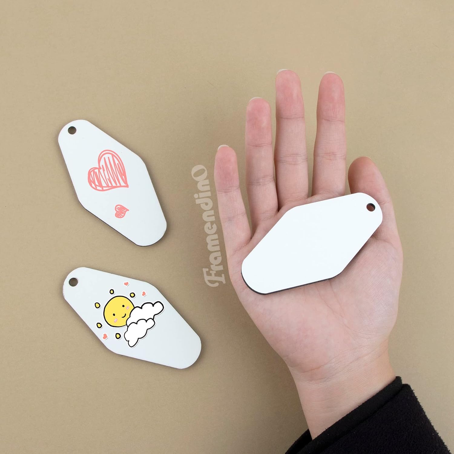 Framendino, 16 Pack Motel Hotel Shape Sublimation Blank Keychains IY Heat Transfer Keychain with Key Rings - Image 3