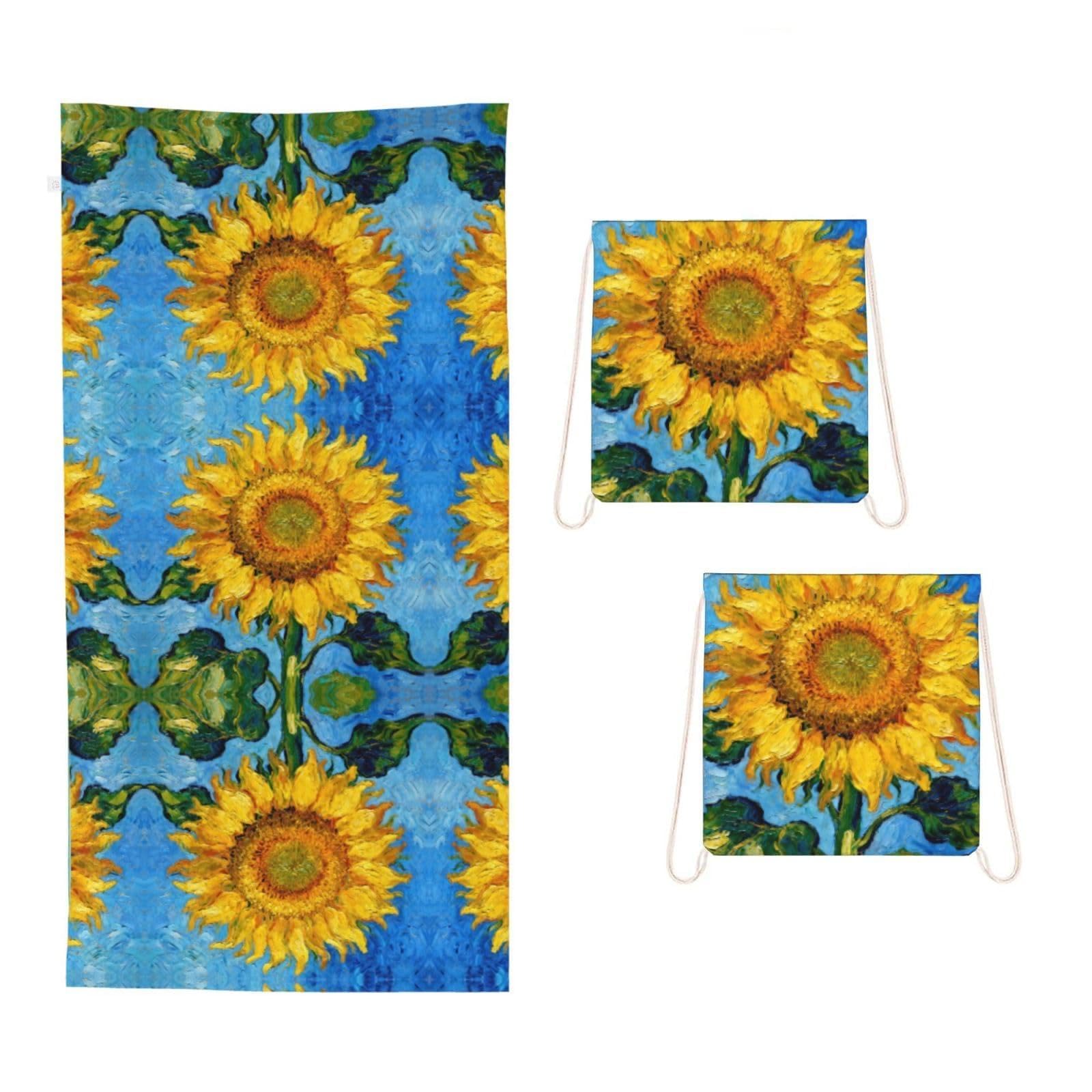 Sunflower 2 in 1 Packable Towel Bag-Large Beach Towel with Stuff Sack, Super Absorbent Microfiber Travel Towel for Pool