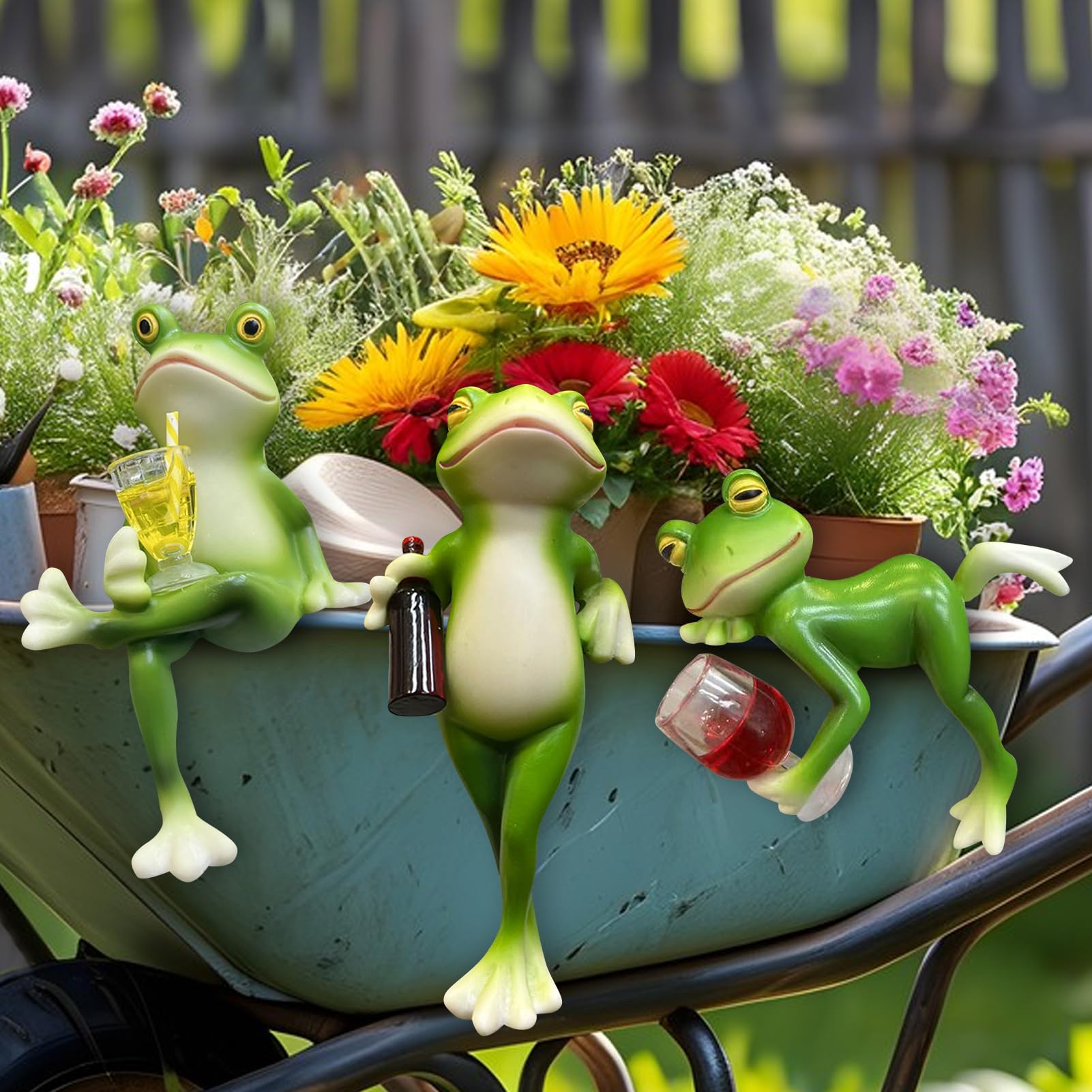 Frosch Figuren Teichdeko Miniteich Frosch Garten Deko für Draußen Wetterfest Harz Gartenfigur Blumentopf Hängend Osterdeko Gartendeko Statue Für Kantenhocker Frühling Dekoration Geschenk(3 Stück)