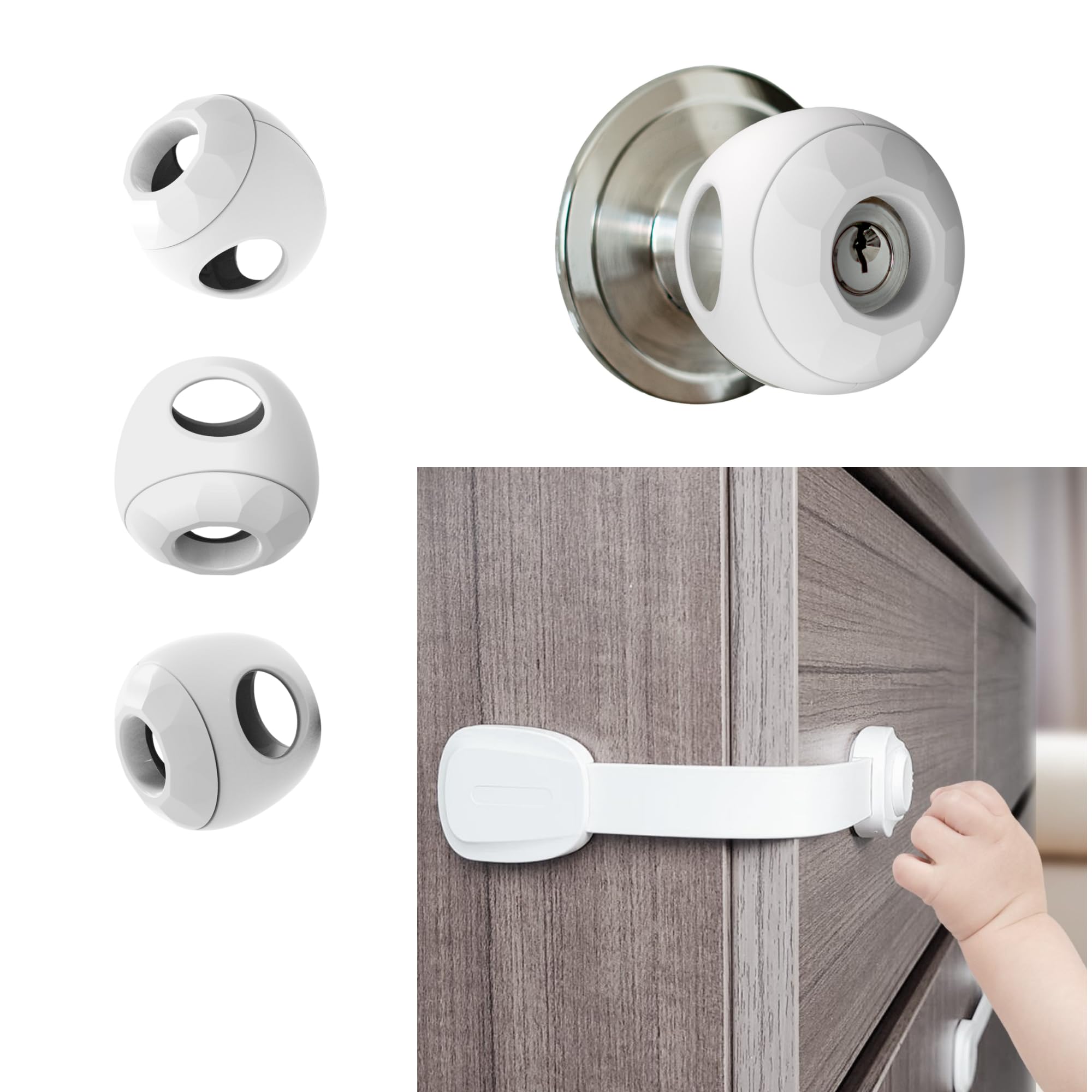 Child Proof Door Knob Covers (4 Pack) & Child Safety Cabinet Locks - (6 Pack) by Heart of Tafiti