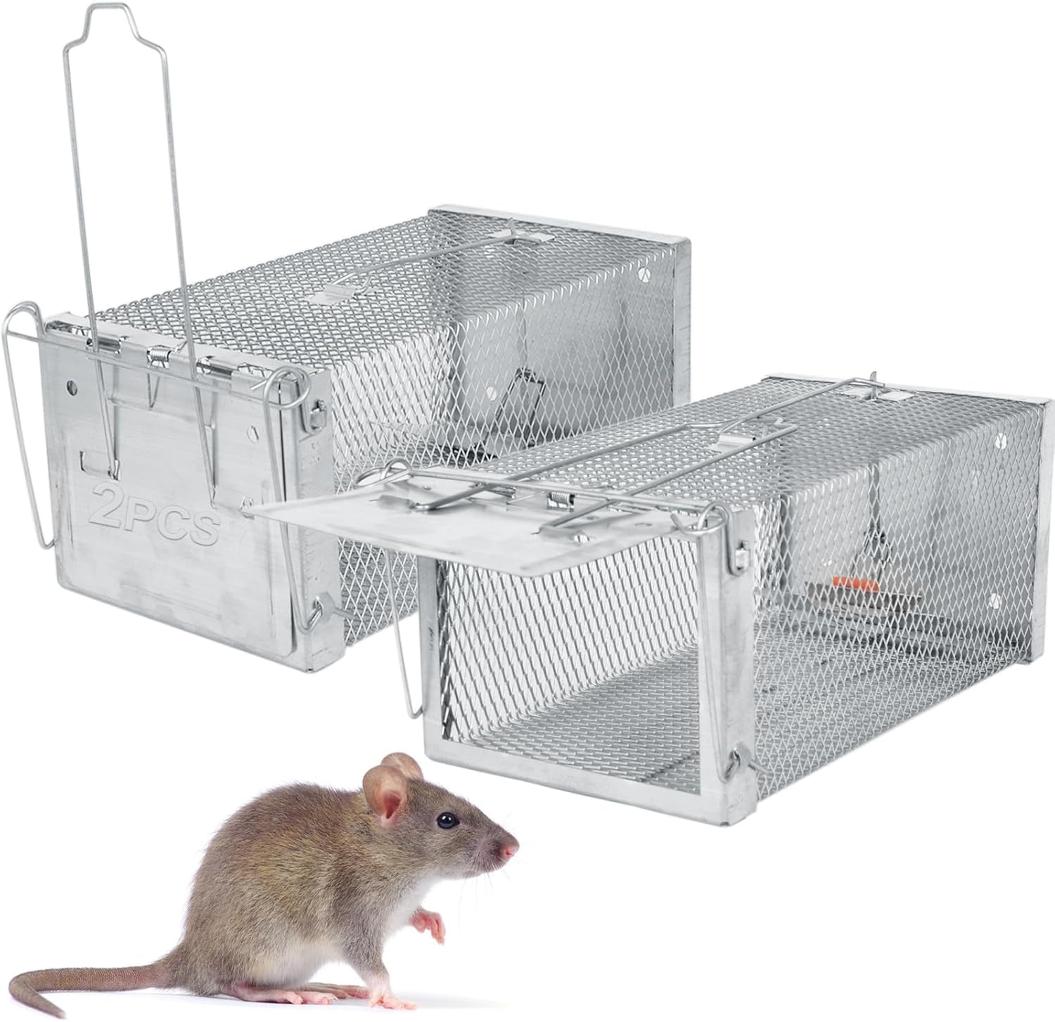 2Pack Humane Rat Traps, Upgraded Humane Mouse Traps for Indoors & Outdoors, Reusable, Effective, Quick, Simple to Use (10.6''X5.5''X4.3'')