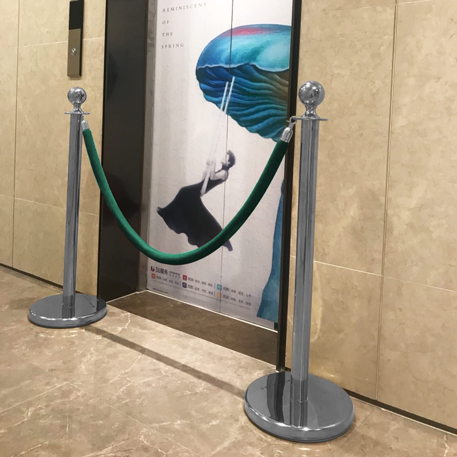 ERRULAN Green Velvet Stanchion Rope, 2/3/4/5/6/7/8/9/10/11/12/13 Feet Crowd Control Stanchion Ropes for Hotels/Movie Theaters/Grand Opening (Size : 2.1m/6.9ft)