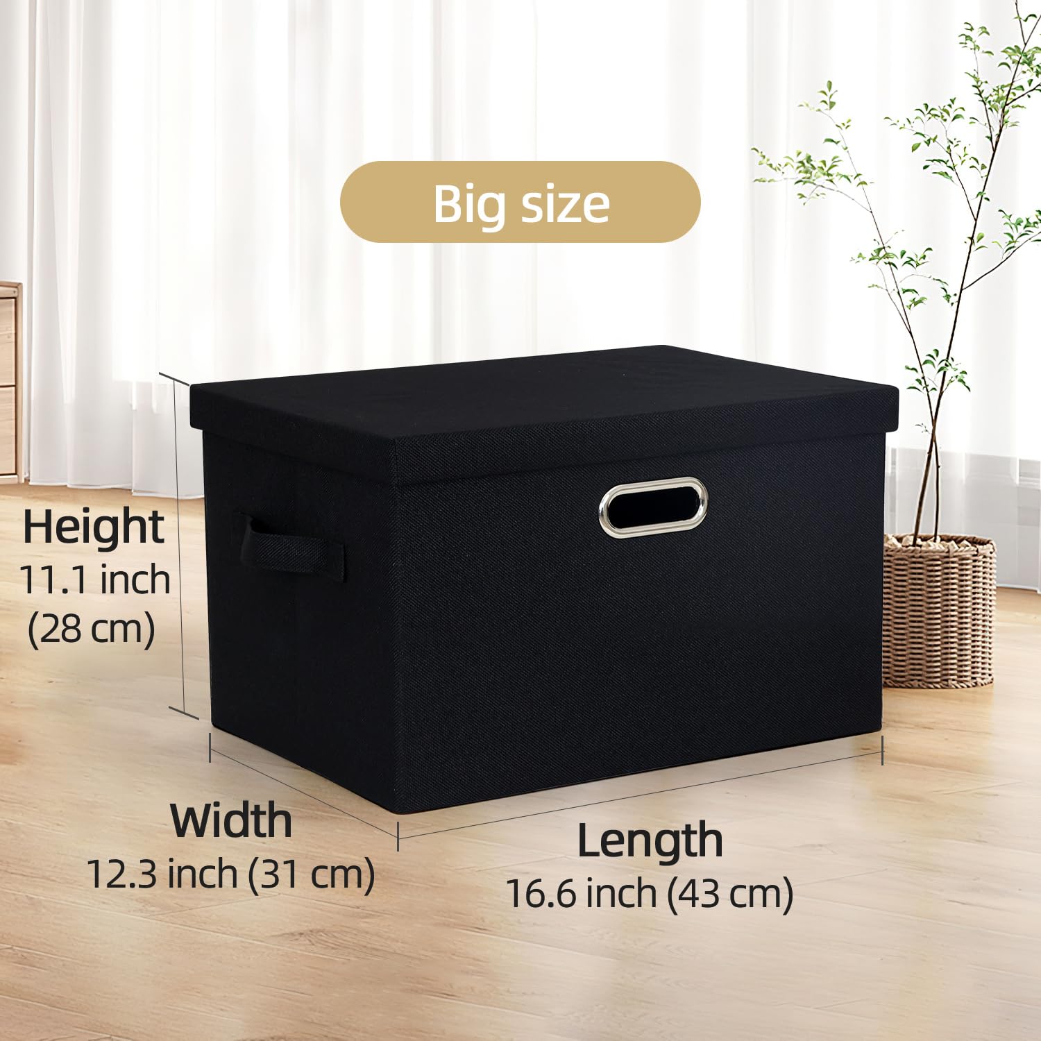 2 Stück Aufbewahrungsboxen mit Deckel und Griff, Faltbare Aufbewahrungskorb, Aufbewahrungsbox aus Stoff, Aufbewahrungsbox für Schränke für Kleidung, Bücher, Kosmetik, Schwarz, 43 x 31 x 28 cm