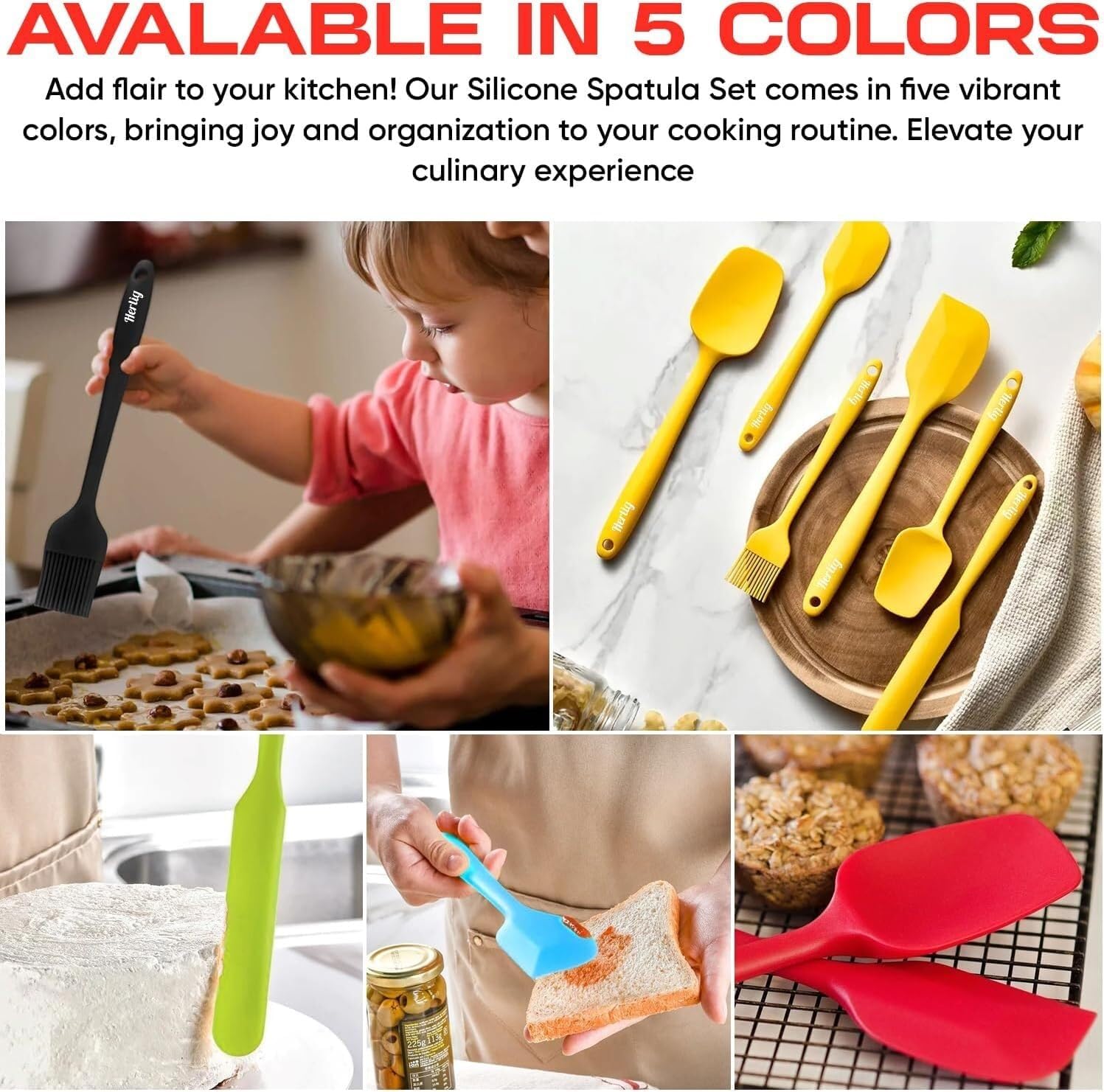 Kitchen Utensils Set,Cooking Utensils Set,6 Pieces Silicone Spatula Set Heat Resistant Food Grade Rubber Spatula, Strong Handle with Ergonomic Grip Spatulas Utensils Set(Yellow)