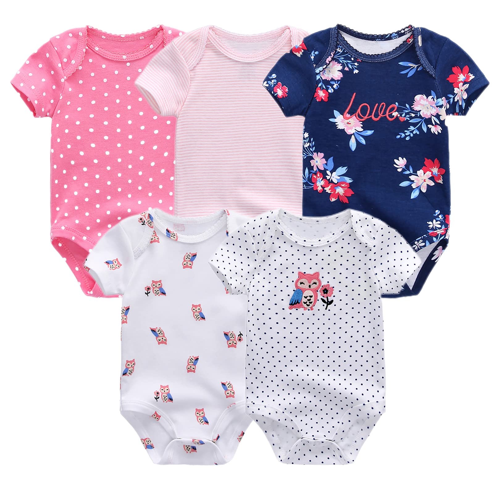Chamie Baby Bodysuit Cotton Short Sleeve Vests for Newborn 5-Pack One-Piece Suit for Boy and Girl 0-12 Months… - 1