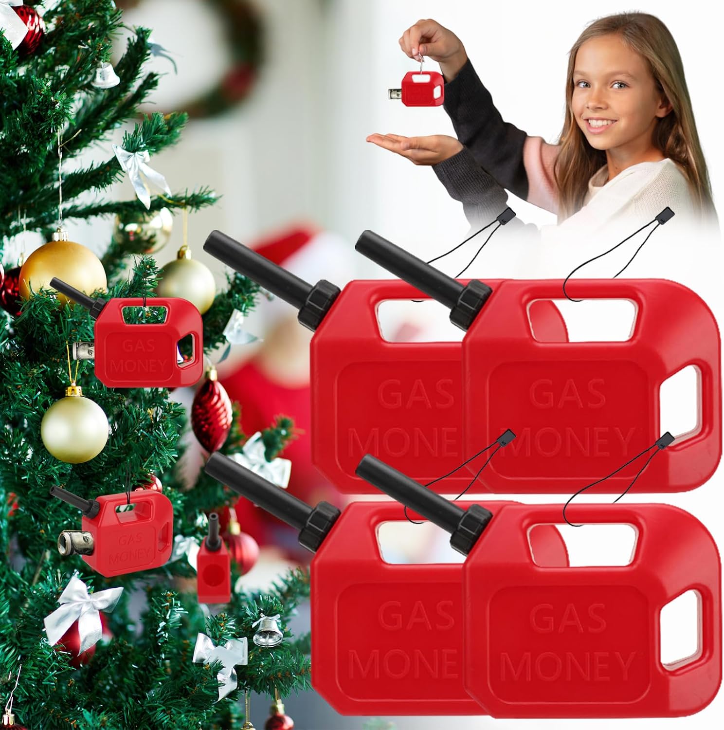 Gas Can Ornament Money Holder - AELVOURS 2026 Christmas Gas Can Ornament Red Resin Funny Christmas Money Tree Decorations Ornaments for Cash Roll