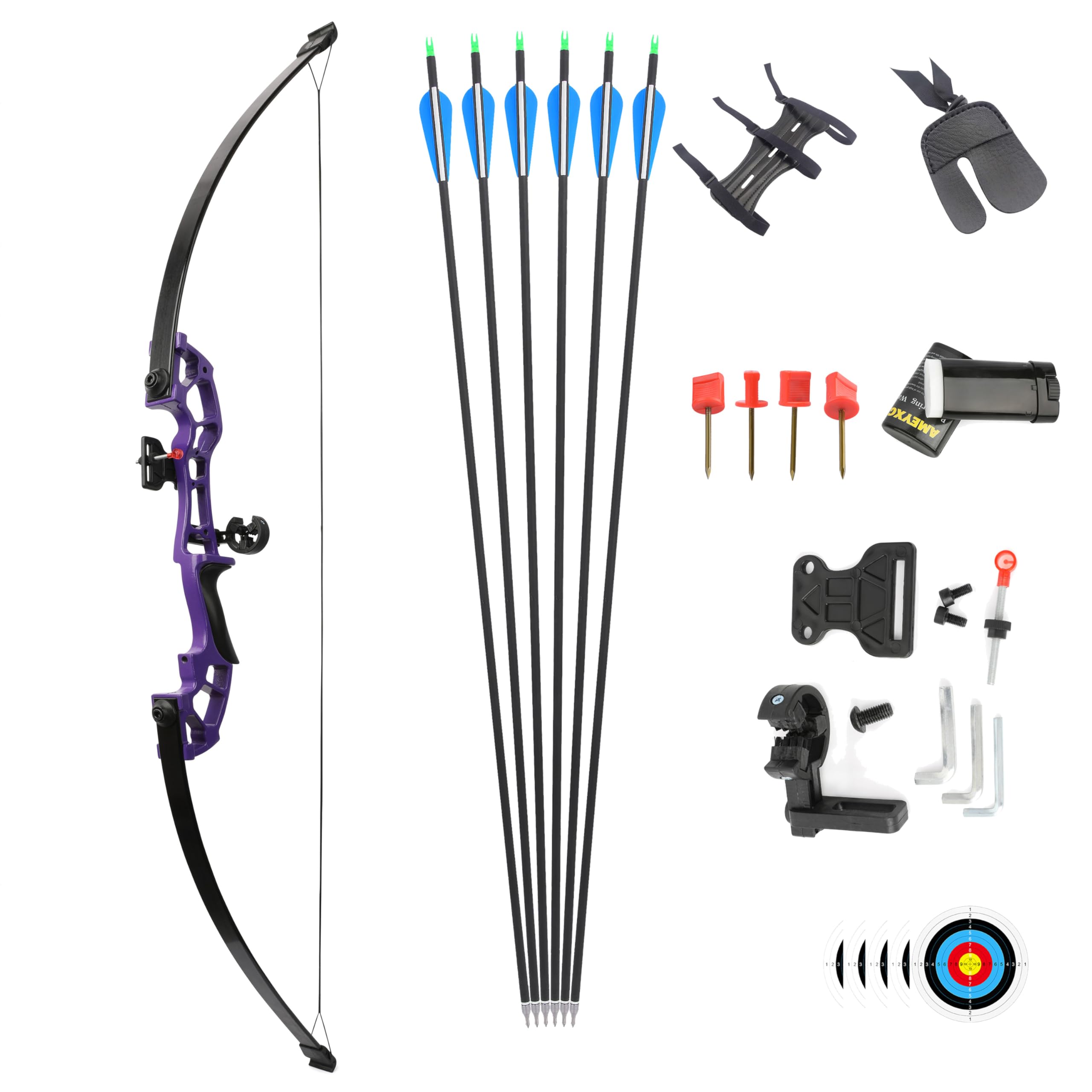 FQH 50" Archery Takedown Recurve Bow and Arrow Set 30-50 lbs Hunting Longbow for Adults and Beginners Outdoor Hunting Target Archery Competition (Bow Set(Purple), 40 lbs)