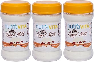 Camel Milk Powder THREE Units of 100 G each (Freeze Dried,Gluten Free, No Additives, No Preservatives) Packed in Reusable PET Bottles