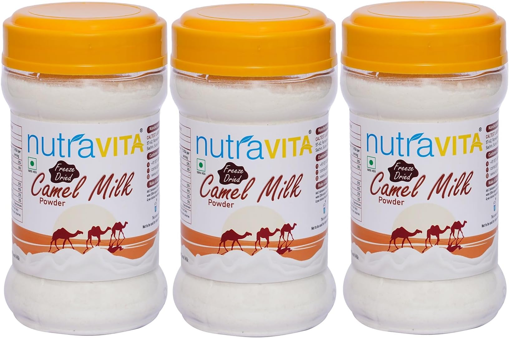 Nutra Vita Camel Milk Powder THREE Units of 100 G each (Freeze Dried,Gluten Free, No Additives, No Preservatives) Packed in Reusable PET Bottles