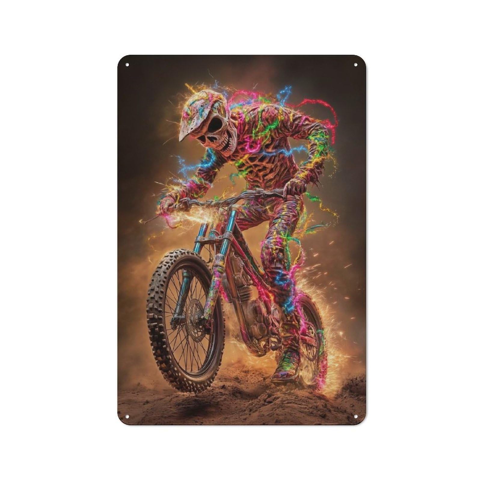Metal Wall Sign 30x20cm Featuring Skeleton Motocross Rider for Garage Wall, A Housewarming Gift for People Furnishing A Garage
