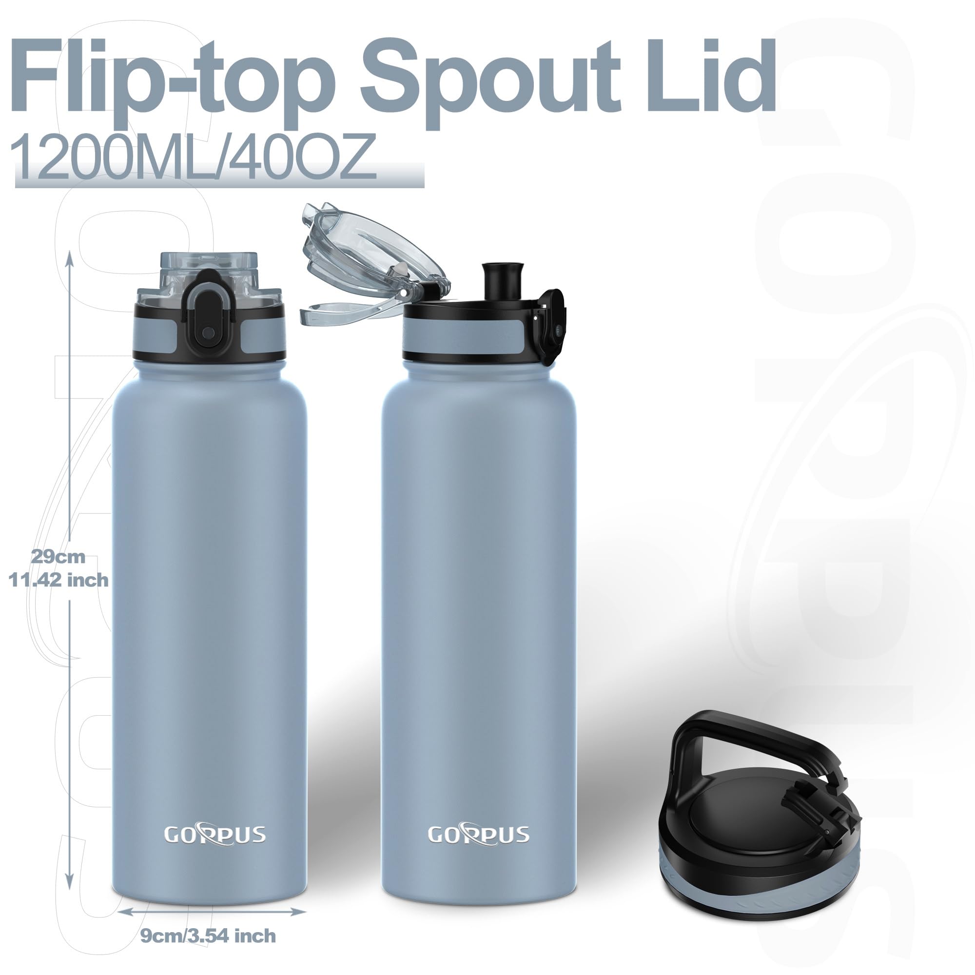 GOPPUS 1.2L/40oz Stainless Water Bottle (No Straw) with Screw Lid Double Wall Insulated Bottles with Strap Large Vacuum Thermal Flask Leakproof Keep Cold Drinks Bottles with Flip Top Lid BPA Free - Image 3
