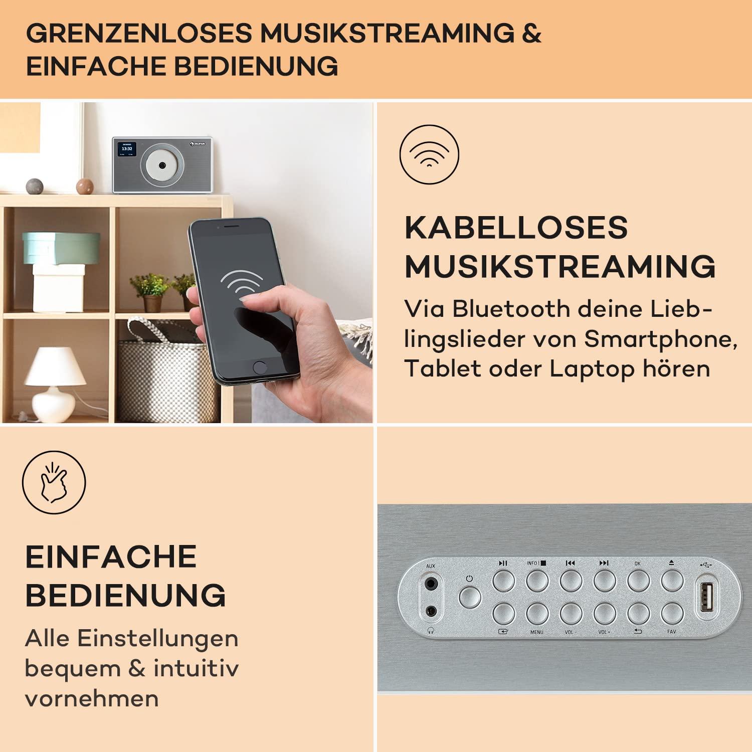 Auna Radio für Küche & Bad, DAB Radio mit CD Player zur Wandmontage, DAB Plus mit Bluetooth, DAB/DAB+/FM, LCD Display, MP3, Streaming, Digitalradio Klein, mit Wecker & Fernbedienung
