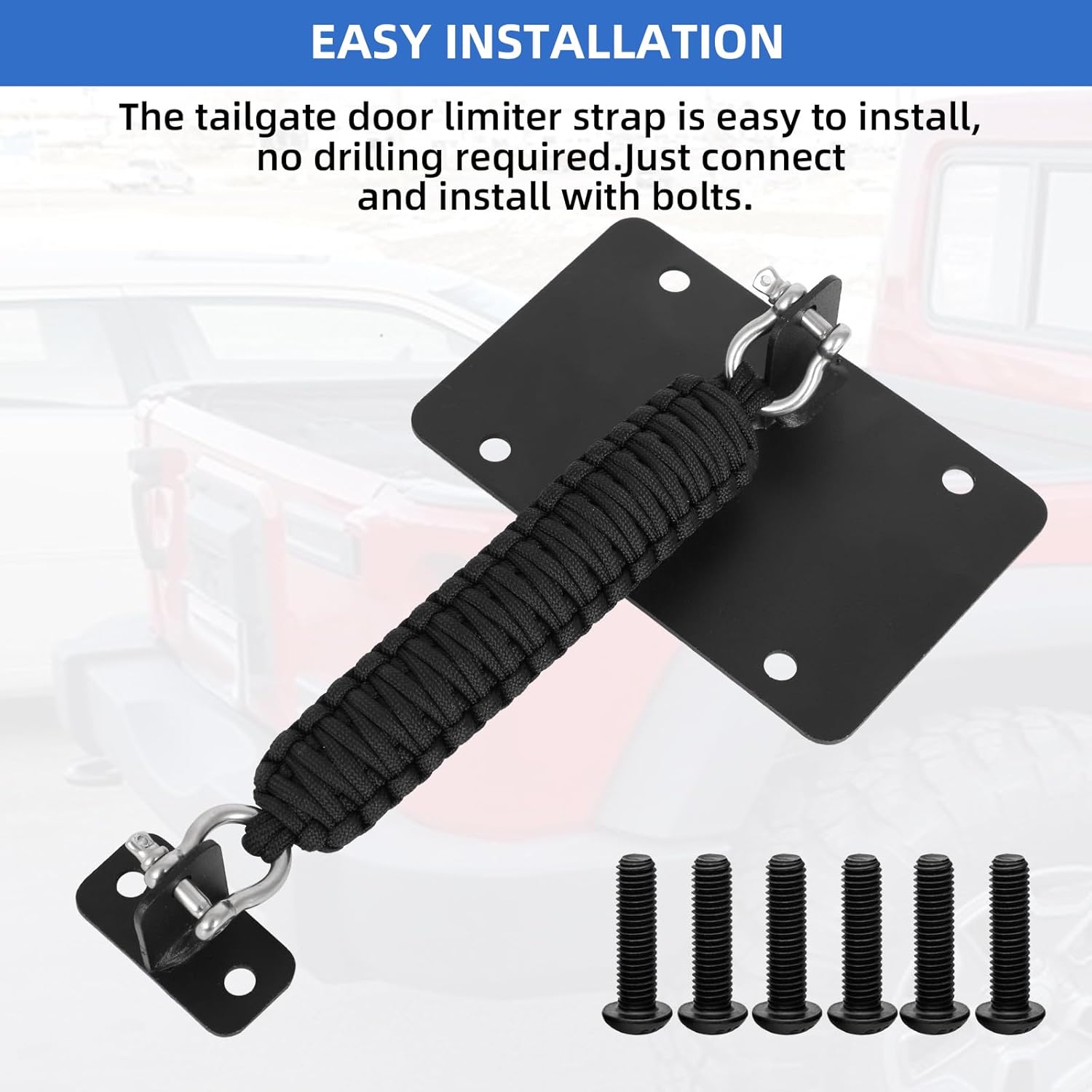 Alpha Rider Rear Door Check Strap Tailgate Stopper Limiter Removable Black Braided Strap for 2011-2018 Jeep Wrangler JK JKU