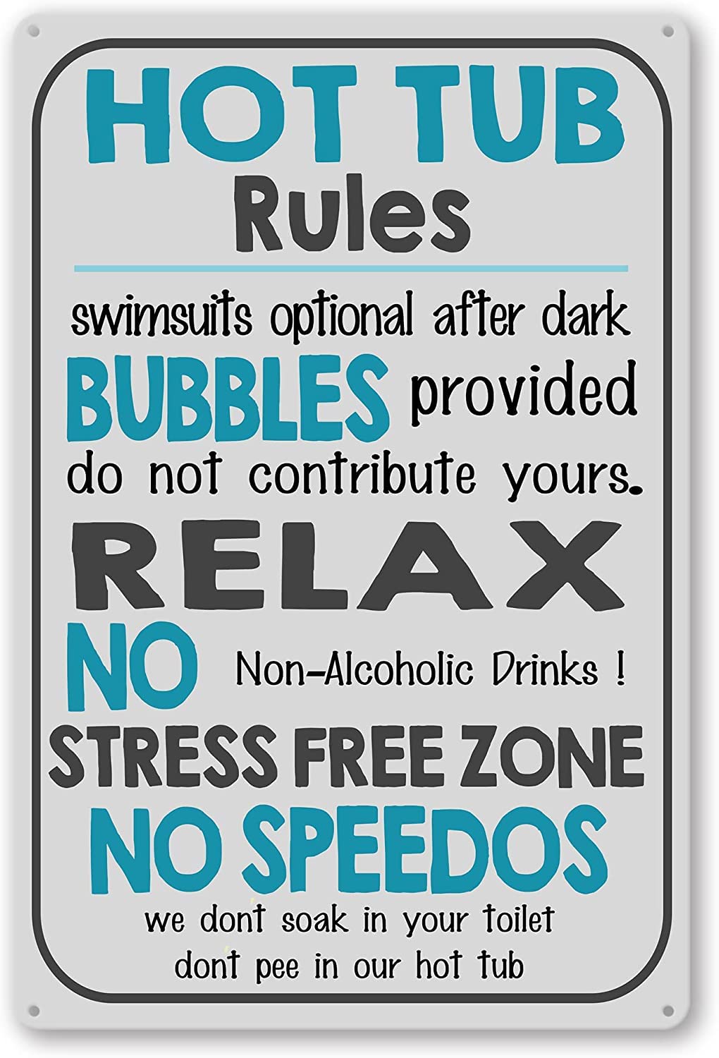 Hot tub Rules Tin Metal Sign Novelty Garage Bar Kitchen Rule Humorous Wall Decor Vintage Home Family Friend Birthday Gift Iron Painting Tin Signs12x16inch