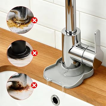 Silicone Faucet Mat for Kitchen Tap Compact Sink Splash Guard Protectors Behind Draining,Grey 2PCS