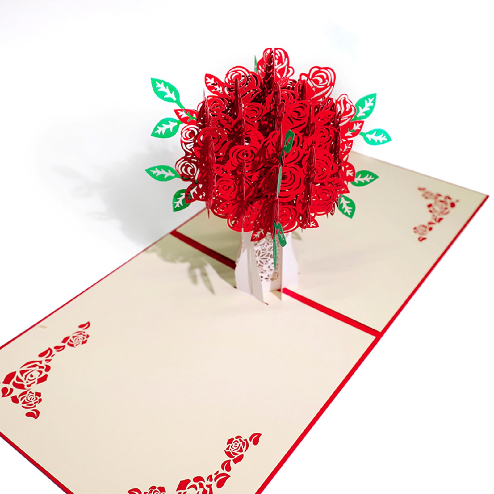 3D Pop Up Karten Grußkarten Weihnachtsbaum Lasergeschnittene Karte mit Umschlag für Weihnachten und Happy New Year (3D Rosenstrauß, 4 Stück)
