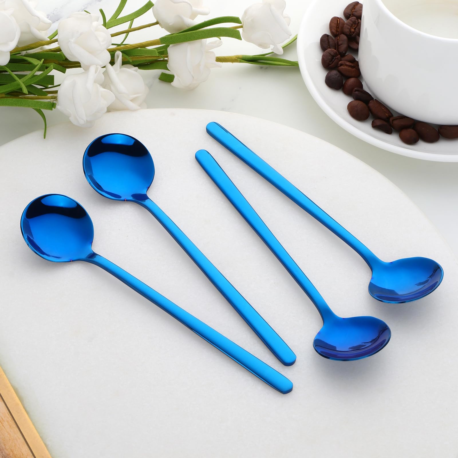 TEHAHA - 8 cucharas de café, cucharas de espresso de acero inoxidable, mini cucharas de té de 5.3 pulgadas, cucharas agitadoras de capuchino, juego de cucharas redondas pequeñas y ligeras para café,