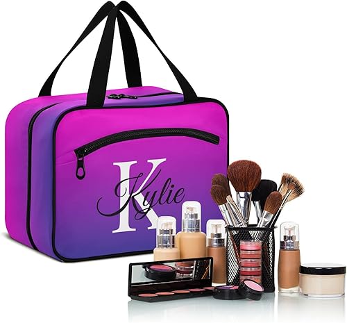 Miniatura 6 de Bolsa de aseo personalizada con degradado para mujeres y hombres, organizador de maquillaje de viaje con gancho para colgar, bolsas de cosméticos,