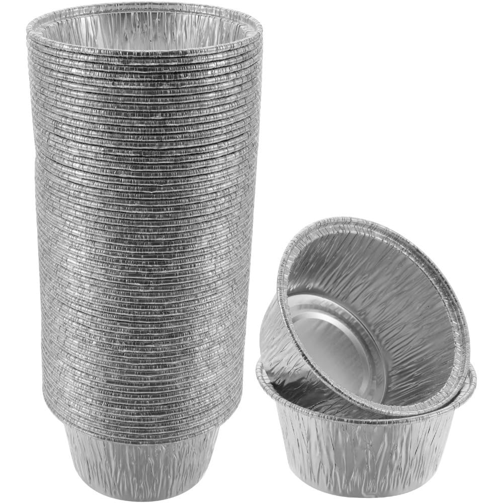 50Pcs Aluminum Tin Foil Baking Pans, Mini Egg Tart Cases Cake Cups Tin Pie Trays, Food Container Baking Tool(50Pcs Silver-8cm)