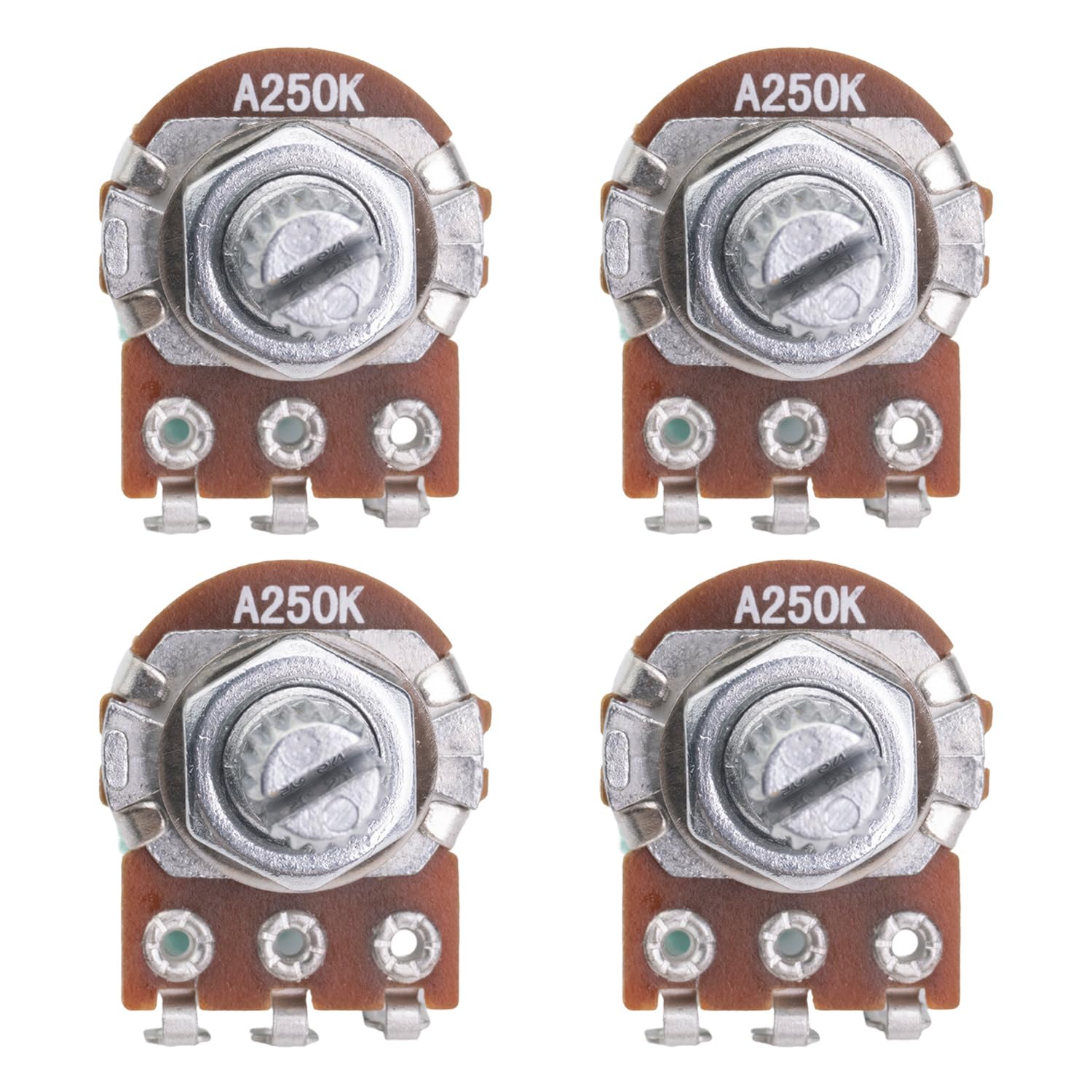 DIAO79NI 18-Spline 18mm Guitar Mini Size Pots A250K Short Split Shaft Audio Taper Potentiometers for Guitar Bass (Set of 4)