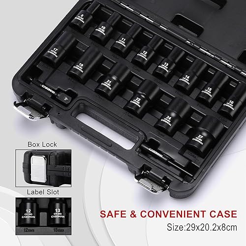 Miniatura 6 de CASOMAN Juego de 16 piezas de dados extractores de tuercas y pernos de impacto de 12 pulgada, extractor de tuercas de llanta desnudas, incluye