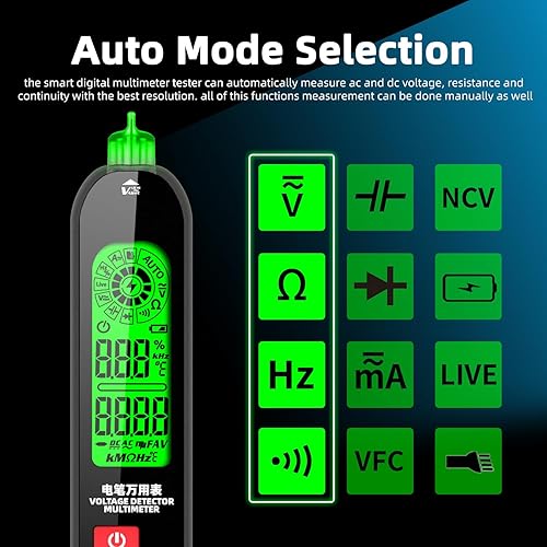 Miniatura 3 de BSIDE Multímetro digital inteligente Probador de amplificador eléctrico Tipo de pluma recargable Voltímetro VFC Capacitancia Diodo Ciclo de trabajo