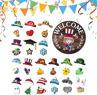 Tür Willkommensschild - Saisonales Holzkuh Türdekoration Willkommensschild Set,Rustikales Wohnaccessoire Für Herbst Weihnachten Halloween Büro Schlafzimmer