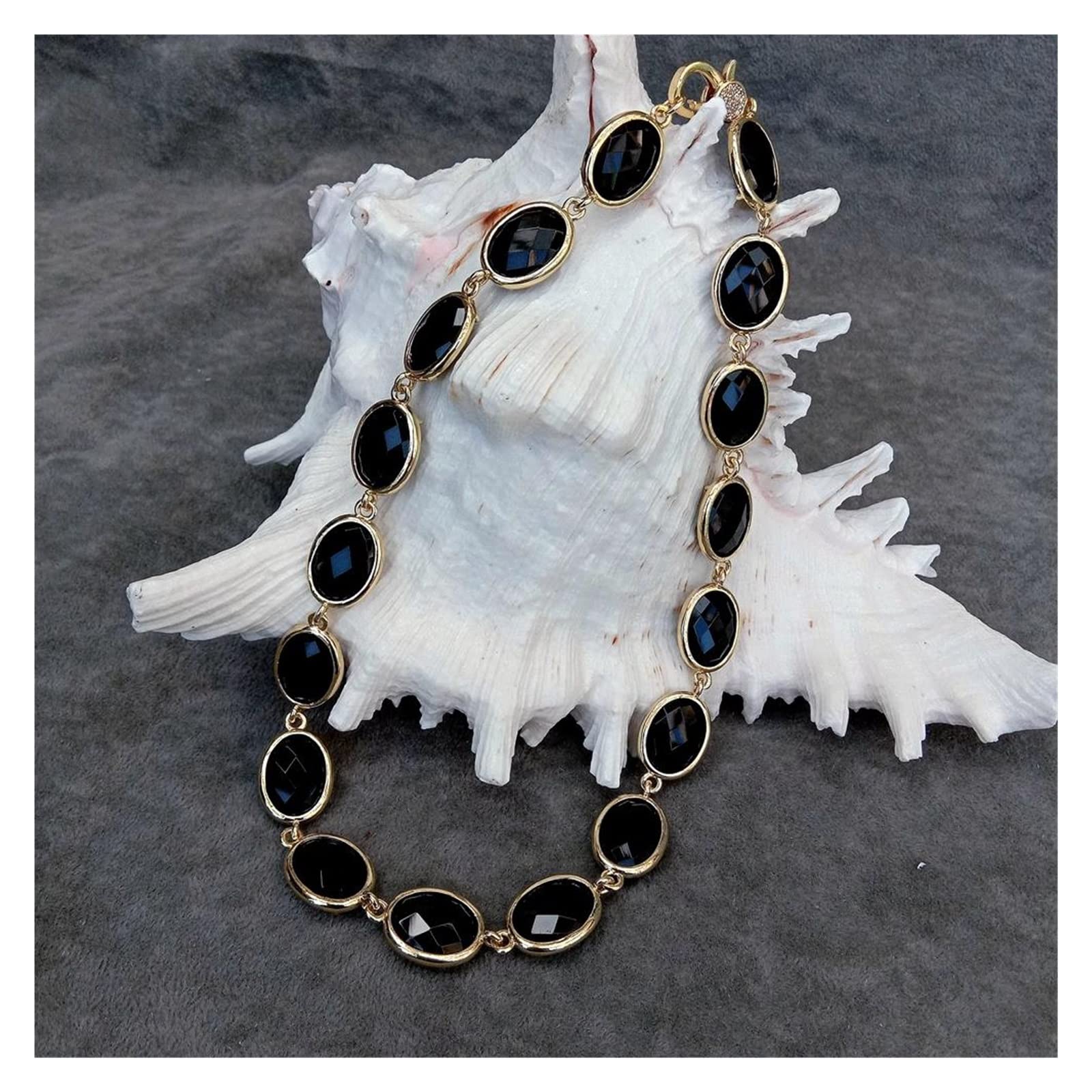 Collar de ónix Negro con Forma Ovalada, Conjunto de Bisel facetado, joyería for Mujer, Regalo de cumpleaños FUzEgRdLI