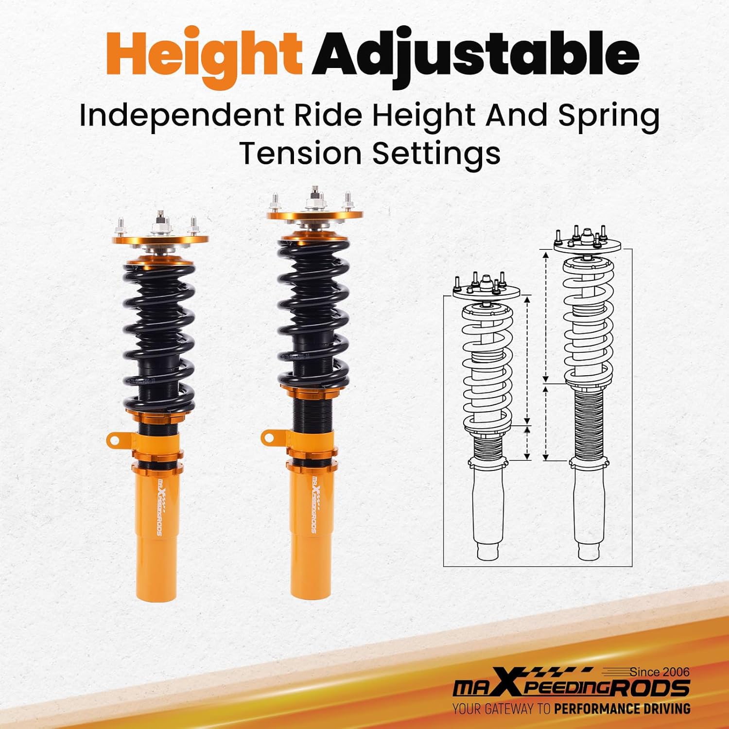 maXpeedingrods Coilovers for BMW 5 Series E60 2004-2010, 24 Levels Damping Adjustable Coilovers Susoension Kit, Height Adjustable Shock Absorber Struts, Lowering Kit, Gold