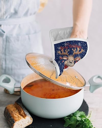 Miniatura 19 de Juego de 2 agarraderas de tela de toalla para cocina, antideslizantes, aislantes y térmicas, con bolsillo, guantes gruesos para horno, posavasos