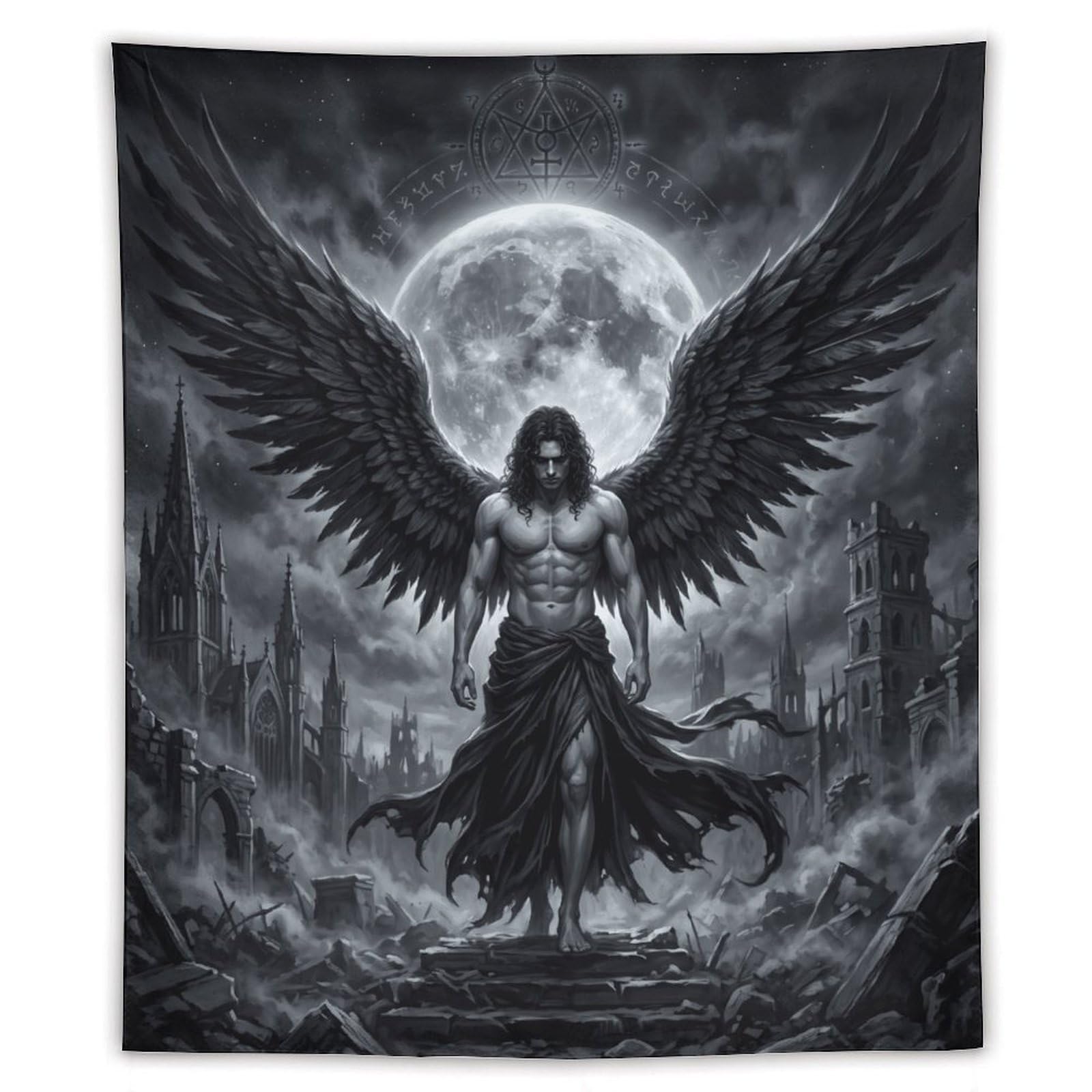 W7C8U2X3 Dark Angel Lucifer Ruins Moon Wall Tapestry, College Dorm