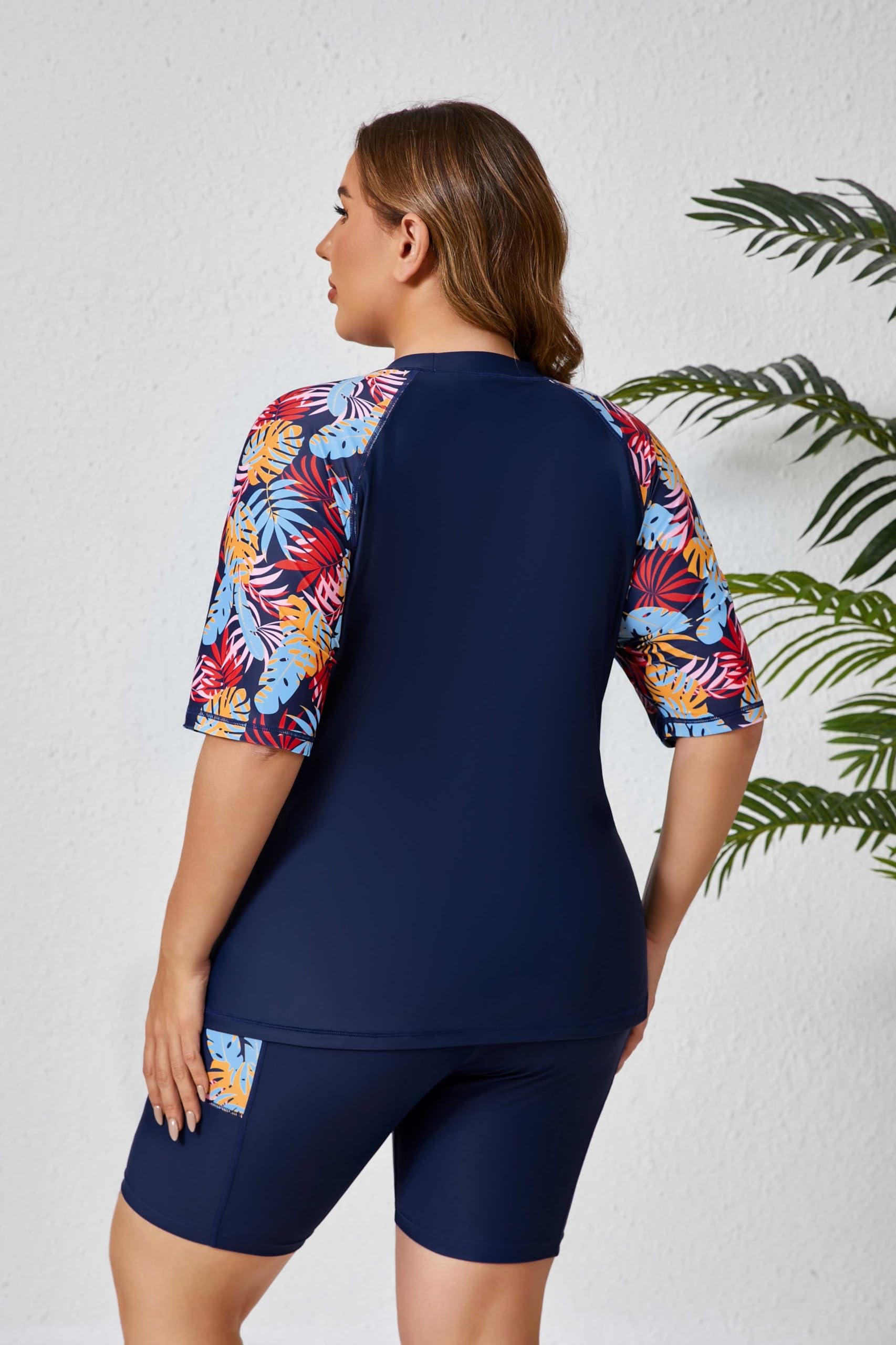 Halcurt Brasier integrado para mujer, camiseta de natación de dos piezas y pantalones cortos con bolsillos