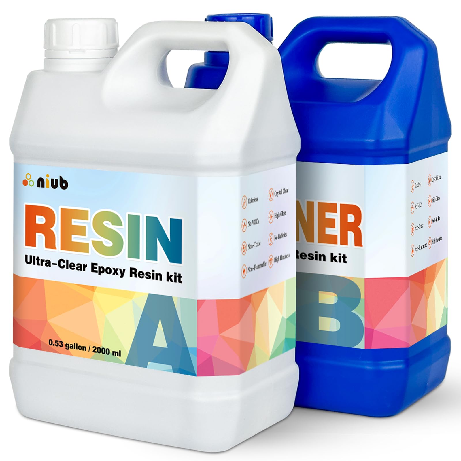 NIUB Epoxy Resin, 4L/1.06 Gallon Resin and Hardener Kit with Pigments- New Formulation for Crystal Clear, Safe and Non-Toxic Art Resin Kit - No Bubble and Easy for Beginners - Deep Pour Epoxy Resin